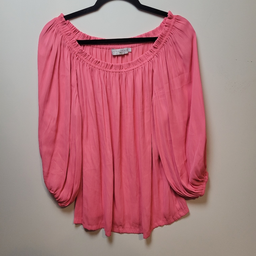 ALICE & TRIXIE PEASANT PINK PLEATED NECKLINE DOLMAN FLOWY BLOUSE TOP L LARGE XL